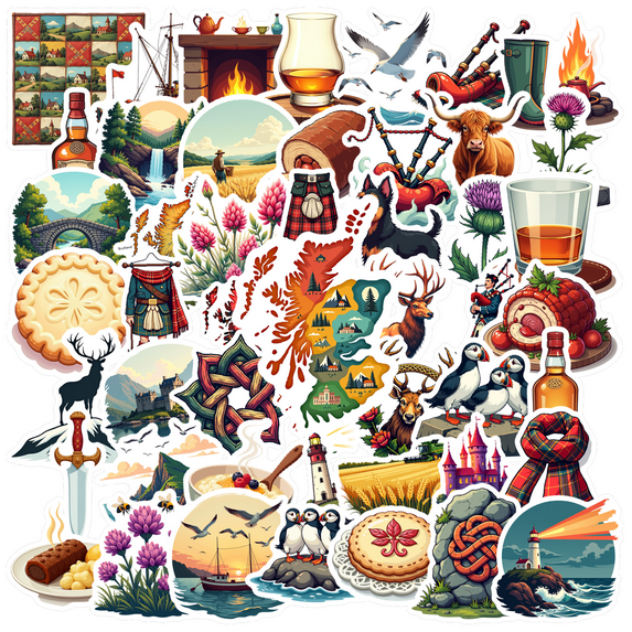 cartoon Scottish Culture Stickers, Waterproof Scottish Culture Sticker for Water Bottle Laptop Phone Cases Planner Skateboard Luggage Helmet Party Favor Decor, Ideal for Adults Teens Teacher Rewards