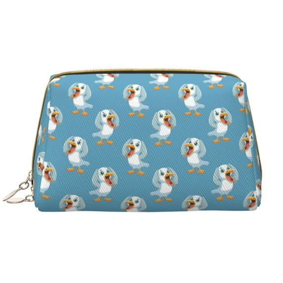 cartoon Seagull Makeup Bag, Large Capacity Travel Cosmetic Bag for Women Girls- Travel Toiletry Bag Leather Portable Waterproof Makeup Case Organizer with Handle
