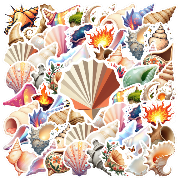 cartoon Seashell Stickers, Waterproof Seashell Sticker for Water Bottle Laptop Phone Cases Planner Skateboard Luggage Helmet Party Favor Decor, Ideal for Adults Teens Teacher Rewards