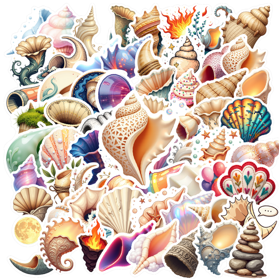 cartoon Seashell Stickers, Waterproof Seashell Sticker for Water Bottle Laptop Phone Cases Planner Skateboard Luggage Helmet Party Favor Decor, Ideal for Adults Teens Teacher Rewards