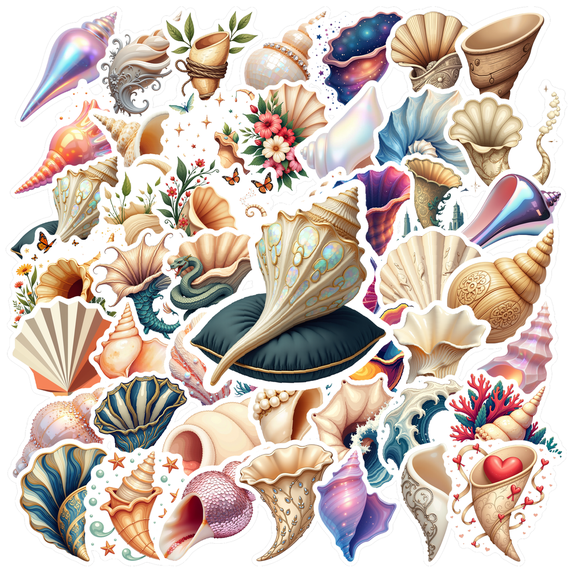 cartoon Seashell Stickers, Waterproof Seashell Sticker for Water Bottle Laptop Phone Cases Planner Skateboard Luggage Helmet Party Favor Decor, Ideal for Adults Teens Teacher Rewards