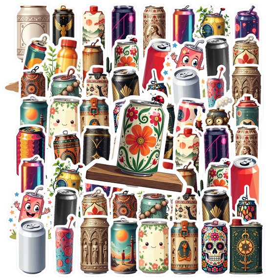 cartoon Soda Can Theme Stickers, Waterproof Soda Can Theme Sticker for Water Bottle Laptop Phone Cases Planner Skateboard Luggage Helmet Party Favor Decor, Ideal for Adults Teens Teacher Rewards