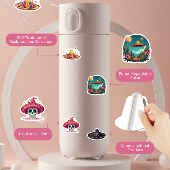 cartoon Sombrero Theme Stickers, Waterproof Sombrero Theme Sticker for Water Bottle Laptop Phone Cases Planner Skateboard Luggage Helmet Party Favor Decor, Ideal for Adults Teens Teacher Rewards