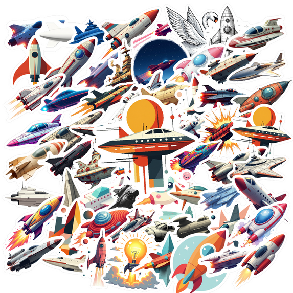 cartoon Space Rocket Stickers, Waterproof Space Rocket Sticker for Water Bottle Laptop Phone Cases Planner Skateboard Luggage Helmet Party Favor Decor, Ideal for Adults Teens Teacher Rewards