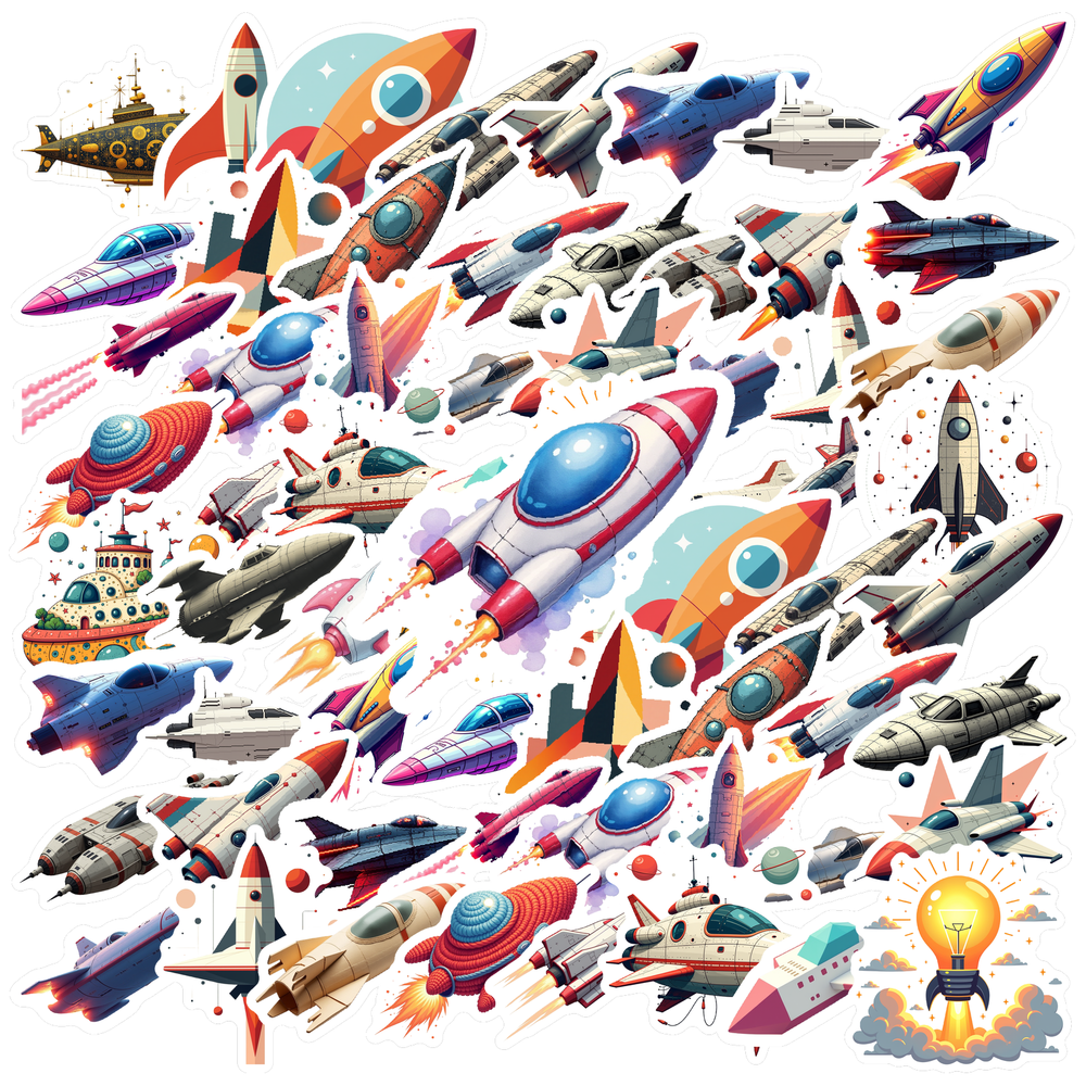 cartoon Space Rocket Stickers, Waterproof Space Rocket Sticker for ...