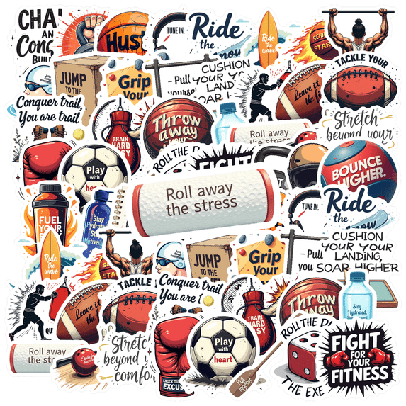 cartoon Sports Fitness Stickers, Waterproof Sports Fitness Sticker for Water Bottle Laptop Phone Cases Planner Skateboard Luggage Helmet Party Favor Decor, Ideal for Adults Teens Teacher Rewards