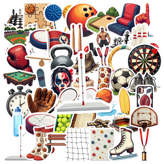 cartoon Sports Theme Stickers, Waterproof Sports Theme Sticker for Water Bottle Laptop Phone Cases Planner Skateboard Luggage Helmet Party Favor Decor, Ideal for Adults Teens Teacher Rewards