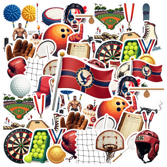 cartoon Sports Theme Stickers, Waterproof Sports Theme Sticker for Water Bottle Laptop Phone Cases Planner Skateboard Luggage Helmet Party Favor Decor, Ideal for Adults Teens Teacher Rewards