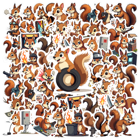 cartoon Squirrel Theme Stickers, Waterproof Squirrel Theme Sticker for Water Bottle Laptop Phone Cases Planner Skateboard Luggage Helmet Party Favor Decor, Ideal for Adults Teens Teacher Rewards