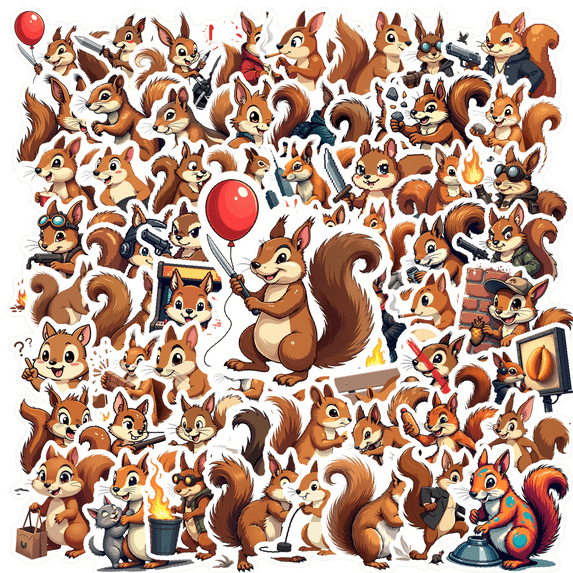 cartoon Squirrel Theme Stickers, Waterproof Squirrel Theme Sticker for Water Bottle Laptop Phone Cases Planner Skateboard Luggage Helmet Party Favor Decor, Ideal for Adults Teens Teacher Rewards