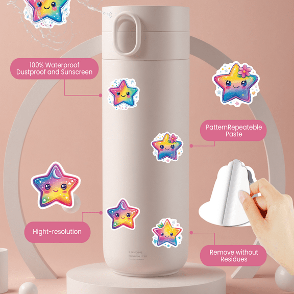 cartoon Star Stickers, Waterproof Star Sticker for Water Bottle Laptop Phone Cases Planner Skateboard Luggage Helmet Party Favor Decor, Ideal for Adults Teens Teacher Rewards