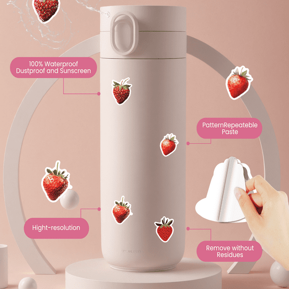 cartoon Strawberry Theme Stickers, Waterproof Strawberry Theme Sticker for Water Bottle Laptop Phone Cases Planner Skateboard Luggage Helmet Party Favor Decor, Ideal for Adults Teens Teacher Rewards