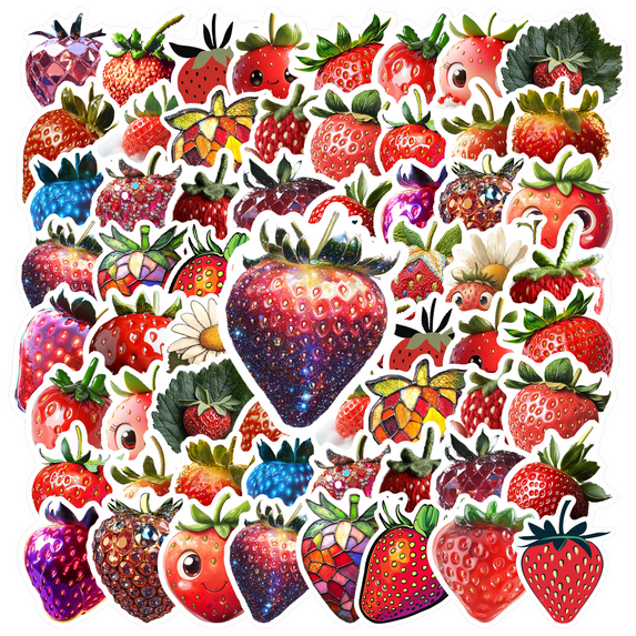 cartoon Strawberry Theme Stickers, Waterproof Strawberry Theme Sticker for Water Bottle Laptop Phone Cases Planner Skateboard Luggage Helmet Party Favor Decor, Ideal for Adults Teens Teacher Rewards