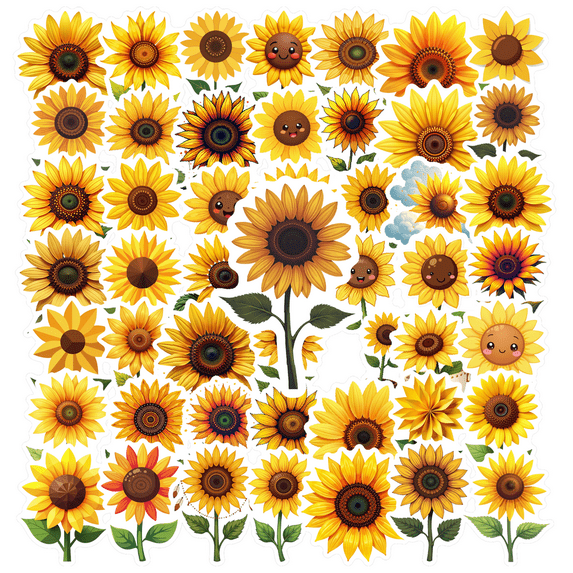 cartoon Sunflower Theme Stickers, Waterproof Sunflower Theme Sticker for Water Bottle Laptop Phone Cases Planner Skateboard Luggage Helmet Party Favor Decor, Ideal for Adults Teens Teacher Rewards