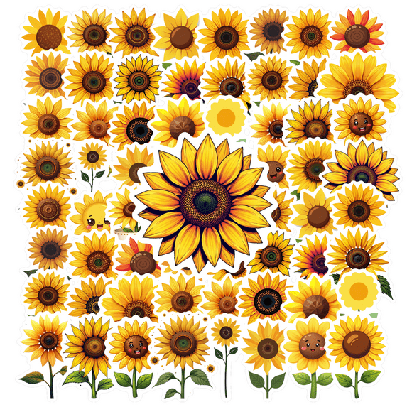 cartoon Sunflower Theme Stickers, Waterproof Sunflower Theme Sticker for Water Bottle Laptop Phone Cases Planner Skateboard Luggage Helmet Party Favor Decor, Ideal for Adults Teens Teacher Rewards