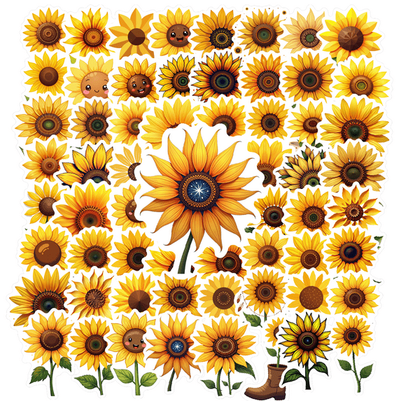 cartoon Sunflower Theme Stickers, Waterproof Sunflower Theme Sticker for Water Bottle Laptop Phone Cases Planner Skateboard Luggage Helmet Party Favor Decor, Ideal for Adults Teens Teacher Rewards