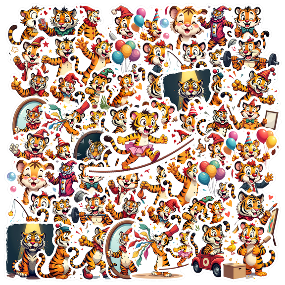cartoon Tiger Stickers Stickers, Waterproof Tiger Stickers Sticker for Water Bottle Laptop Phone Cases Planner Skateboard Luggage Helmet Party Favor Decor, Ideal for Adults Teens Teacher Rewards