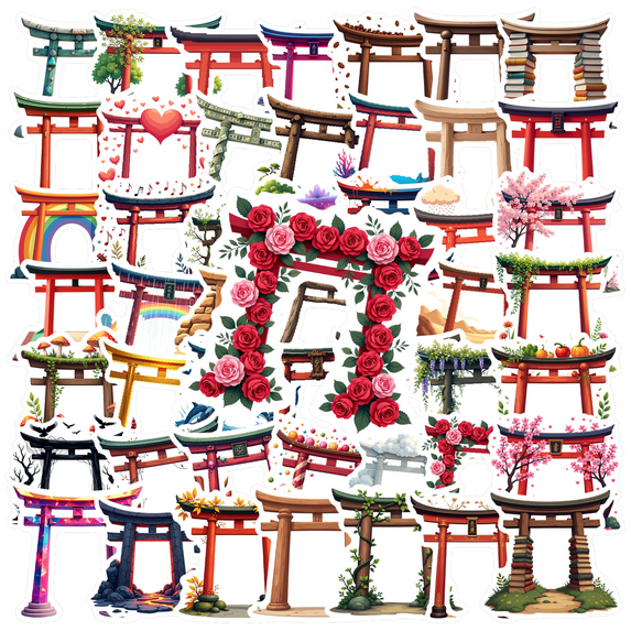 cartoon Torii Gate Stickers, Waterproof Torii Gate Sticker for Water Bottle Laptop Phone Cases Planner Skateboard Luggage Helmet Party Favor Decor, Ideal for Adults Teens Teacher Rewards