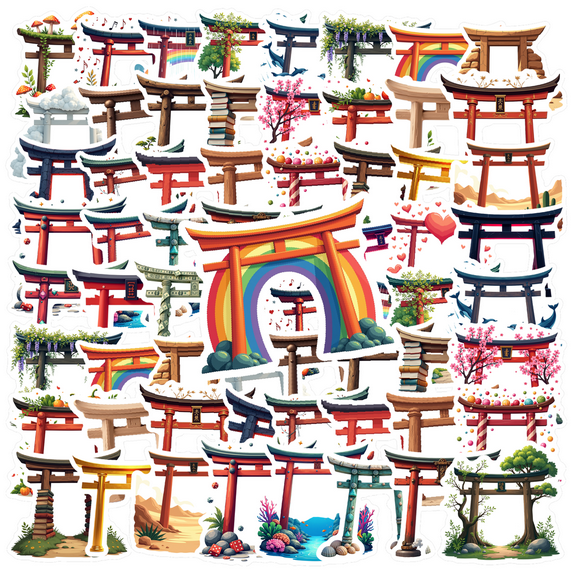 cartoon Torii Gate Stickers, Waterproof Torii Gate Sticker for Water Bottle Laptop Phone Cases Planner Skateboard Luggage Helmet Party Favor Decor, Ideal for Adults Teens Teacher Rewards