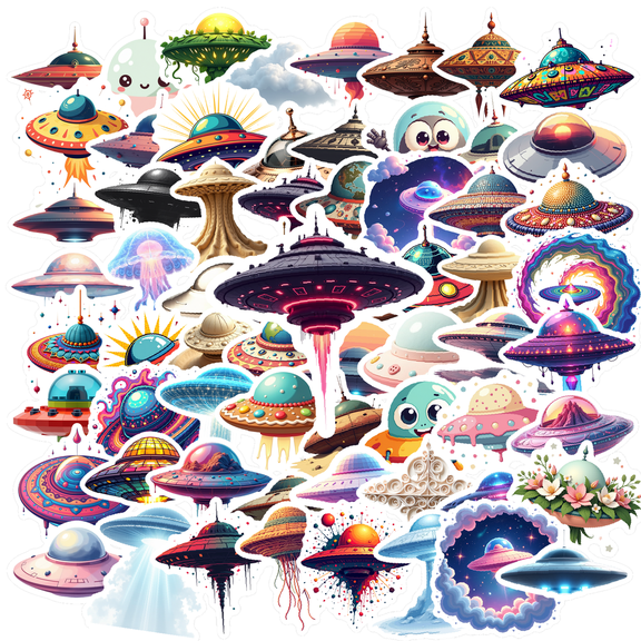 cartoon UFO Space Theme Stickers, Waterproof UFO Space Theme Sticker for Water Bottle Laptop Phone Cases Planner Skateboard Luggage Helmet Party Favor Decor, Ideal for Adults Teens Teacher Rewards
