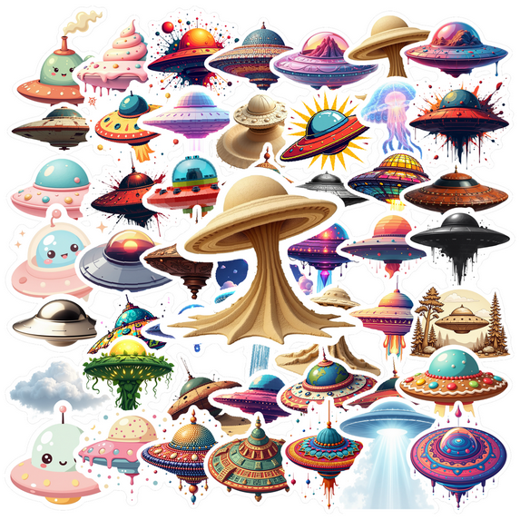 cartoon UFO Space Theme Stickers, Waterproof UFO Space Theme Sticker for Water Bottle Laptop Phone Cases Planner Skateboard Luggage Helmet Party Favor Decor, Ideal for Adults Teens Teacher Rewards