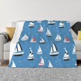 cartoon boats birds blue Throw Blanket for Couch, Soft Fuzzy Comfy Warm