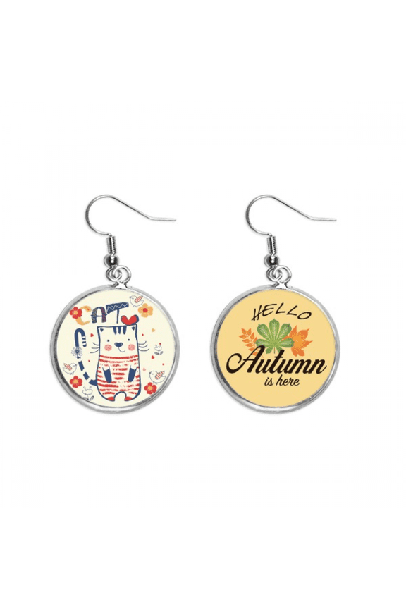 cartoon cute cat bird flower drawing earring dangle autumn earring jewelry