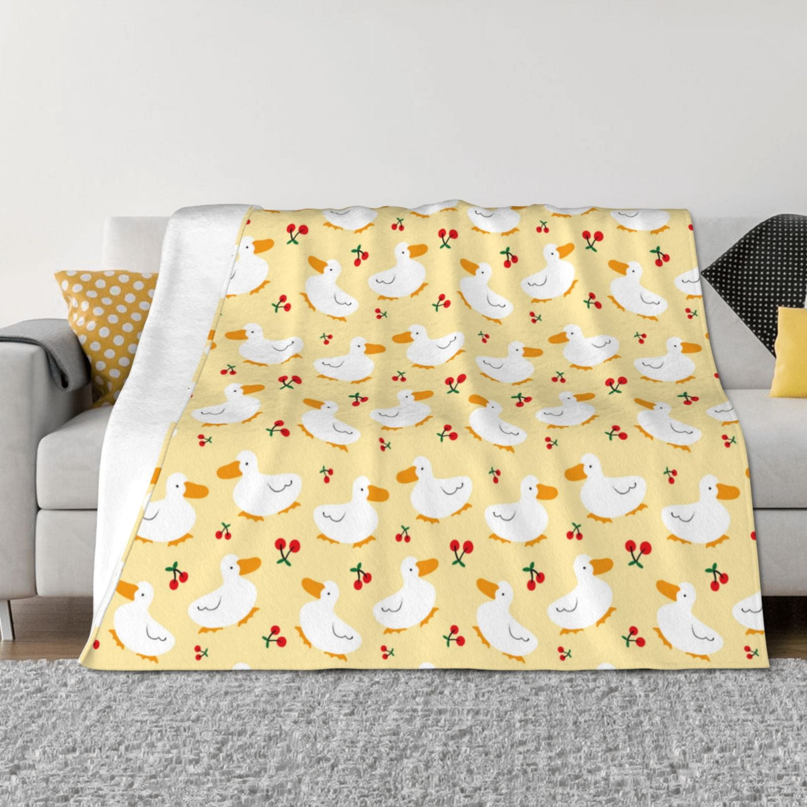 cartoon funny cute duck_B Throw Blanket for Couch, Soft Comfy Warm
