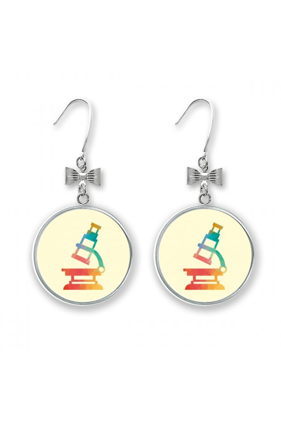 cartoon microscope chestry pattern bow earrings drop stud pierced hook