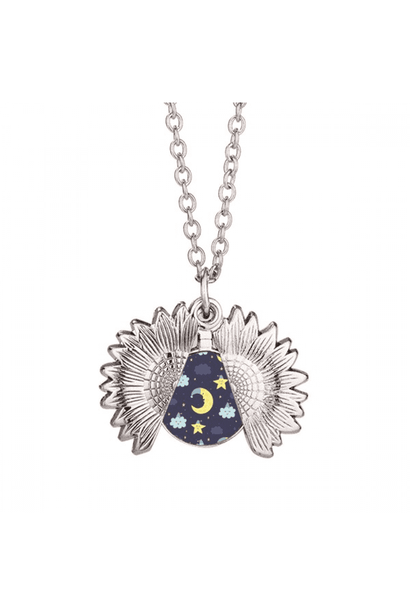 cartoon moon night personification pattern sunflower necklace pendant locket jewelry