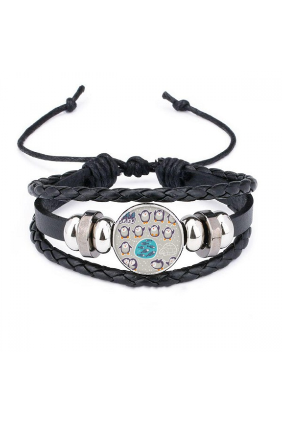 cartoon penguin fish snow animal bracelet braided leather woven wristband
