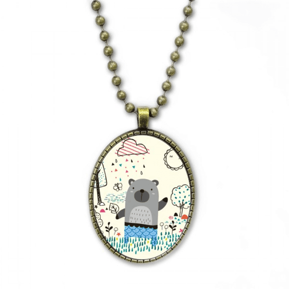cartoon rhinoceros animal blue outline necklace vintage chain bead pendant jewelry collection