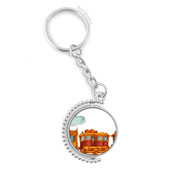 cartoon train britain country culture rotatable keyholder disc accessories chain clip