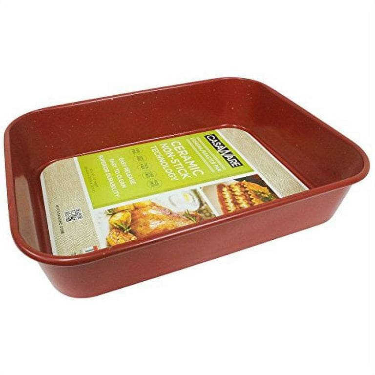 casaWare Ceramic Coated NonStick Lasagna Roaster Pan 13 x 10 x 3 Inch Red Granite Walmart