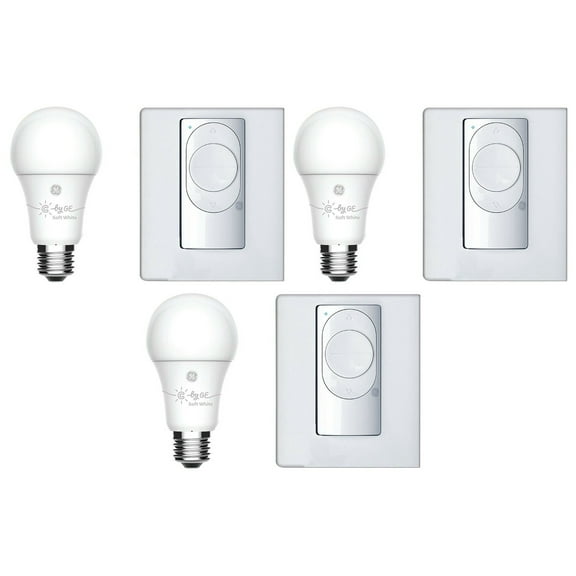 (case of 3 kits) GE Wirefree Switch Starter Pack with Soft White LED A19 Smart Bulb Starter kit, C by GE, wire-free switch and LED Light bulb (switch requires no electrical wiring)