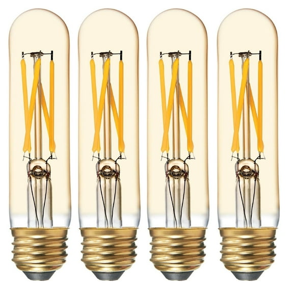 (case of 4) GE Lighting 36578 Amber Glass Light Bulb LED Vintage Style Dimmable T9 Tube 6 watts (60-Watt Replacement), 500-Lumen Medium Base, Warm Candle