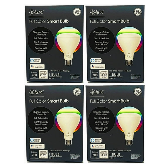 (case of 4) GE Lighting Full Color Smart Bulb, LED BR30, C by GE, Dimmable with app, Change Colors, Control with Voice, 10 watt, 700 lumen LED Floodlight