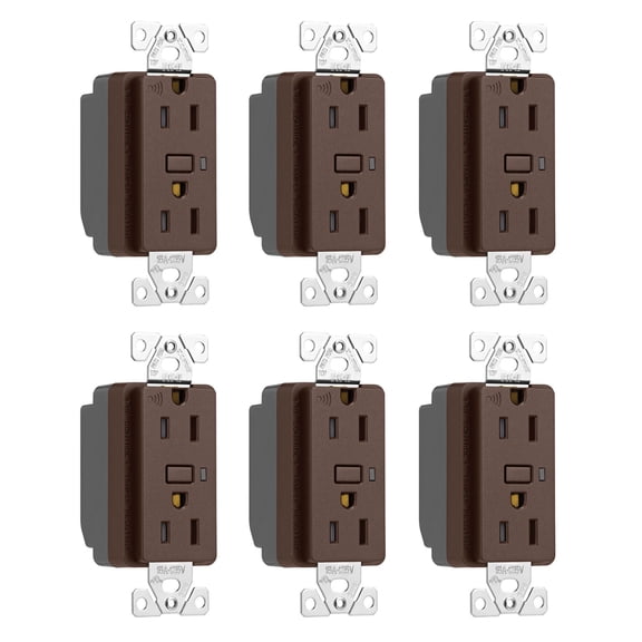 (case of 6) Eaton Z-Wave Plus split control wireless duplex receptacle, Tamper Resistant, 15A, Flush Mounting, Oil Rubbed Bronze color, 2 pole 3 wire grounding, Decorator receptacle