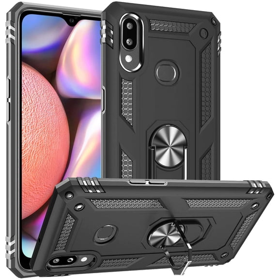 case Compatible for Galaxy A10S, Dual Layer Shockproof Protective Phone Case with Rotation Ring Kickstand for Samsung Galaxy A10S Black