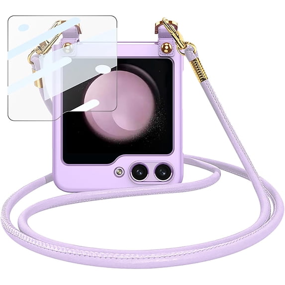 case for Galaxy Flip 5 Case with Shoulder Strap, Z Flip 5 Case with Small Screen Protection, Ultra -Thin Cover, Wireless Charging Support for Samsung Z Flip 5 Case, Lavender