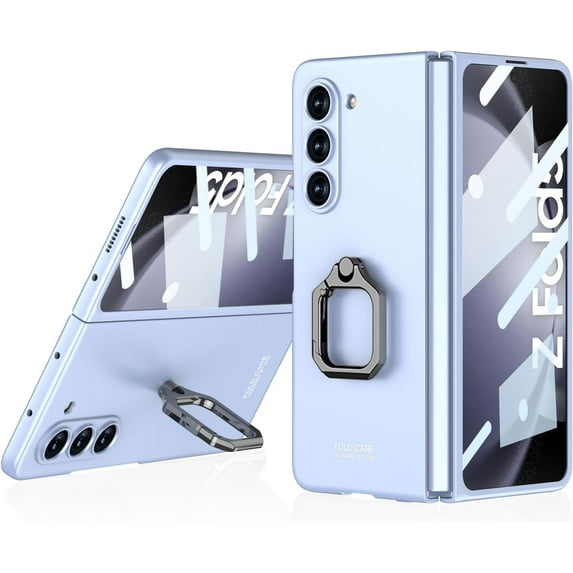 case for Galaxy Fold 5 Case with 360° Ring Kickstand Ultra Thin Matte PC Front Screen Protector Protective Cover for Samsung Galaxy Z Fold 5 Case, Blue