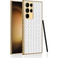 thumbnail image 1 of case for Galaxy S23 Ultra Case Protective Cover - Gold Plated Frame + Weaving Texture Leather Soft Shell - Slim & Thin Phone Case for Samsung Galaxy S23 Ultra, Silver White, 1 of 7