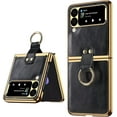 thumbnail image 1 of case for Galaxy Z Flip 3 Case with Ring Electroplated PU Leather Cover, Business Style Galaxy Flip 3 Phone Case Compatible with Galaxy Z Flip 3 5G, Black, 1 of 7