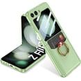thumbnail image 1 of case for Galaxy Z Flip 5 Case with Ring & Card Holder, Pocket Storage, Slim Leather Case, Key Ring Wallet Cover Built-in Screen Protector for Galaxy Z Flip 5 Case, Matcha, 1 of 10