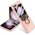 thumbnail image 1 of case for Galaxy Z Flip 5 Case with Ring & Card Holder, Pocket Storage, Slim Leather Case, Key Ring Wallet Cover Built-in Screen Protector for Galaxy Z Flip 5 Case, Pink, 1 of 7