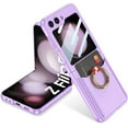 thumbnail image 1 of case for Galaxy Z Flip 5 Case with Ring & Card Holder, Pocket Storage, Slim Leather Case, Key Ring Wallet Cover Built-in Screen Protector for Galaxy Z Flip 5 Case, Purple, 1 of 9