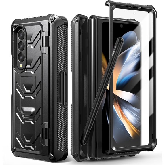case for Galaxy Z Fold 4 Case with Hinge Protection, Armour Case for Samsung Galaxy Z Fold 4 Full-Body Dual Layer Rugged Case with Built-in Screen Protector & Kickstand & S Pen Slot, Black