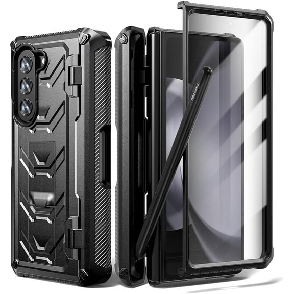 case for Galaxy Z Fold 5 Case with Hinge Protection, Armour Case Full-Body Dual Layer Rugged Case with Built-in Screen Protector & Kickstand & S Pen Slot for Galaxy Z Fold 5 Case Black