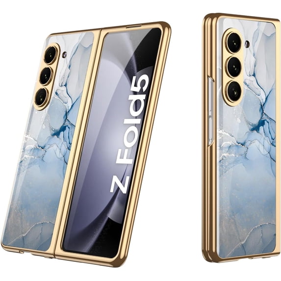 case for Galaxy Z Fold 5 Case - Ultra-Thin Electroplated Frame with Stylish and Elegant Patterned Glass, Designed for Samsung Galaxy Z Fold 5 Protection, Gray Blue
