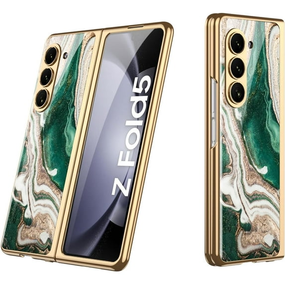 case for Galaxy Z Fold 5 Case - Ultra-Thin Electroplated Frame with Stylish and Elegant Patterned Glass, Designed for Samsung Galaxy Z Fold 5 Protection, Marble-4